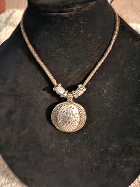 Premier Designs Silver-Tone Textured Round Pendant Necklace